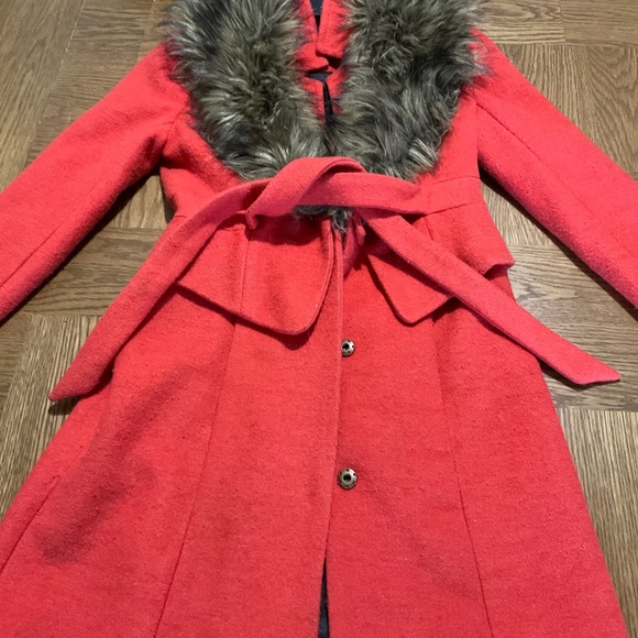 Anthropologie Plenty Tracy Reese Red fur wool coat 0 petite - Picture 1 of 1